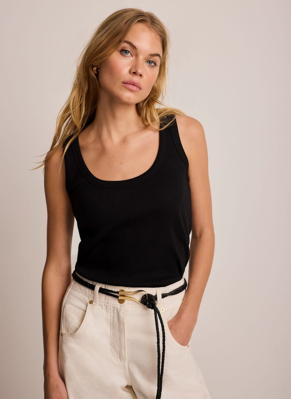 Black Cotton Blend Scoop Neck Vest
