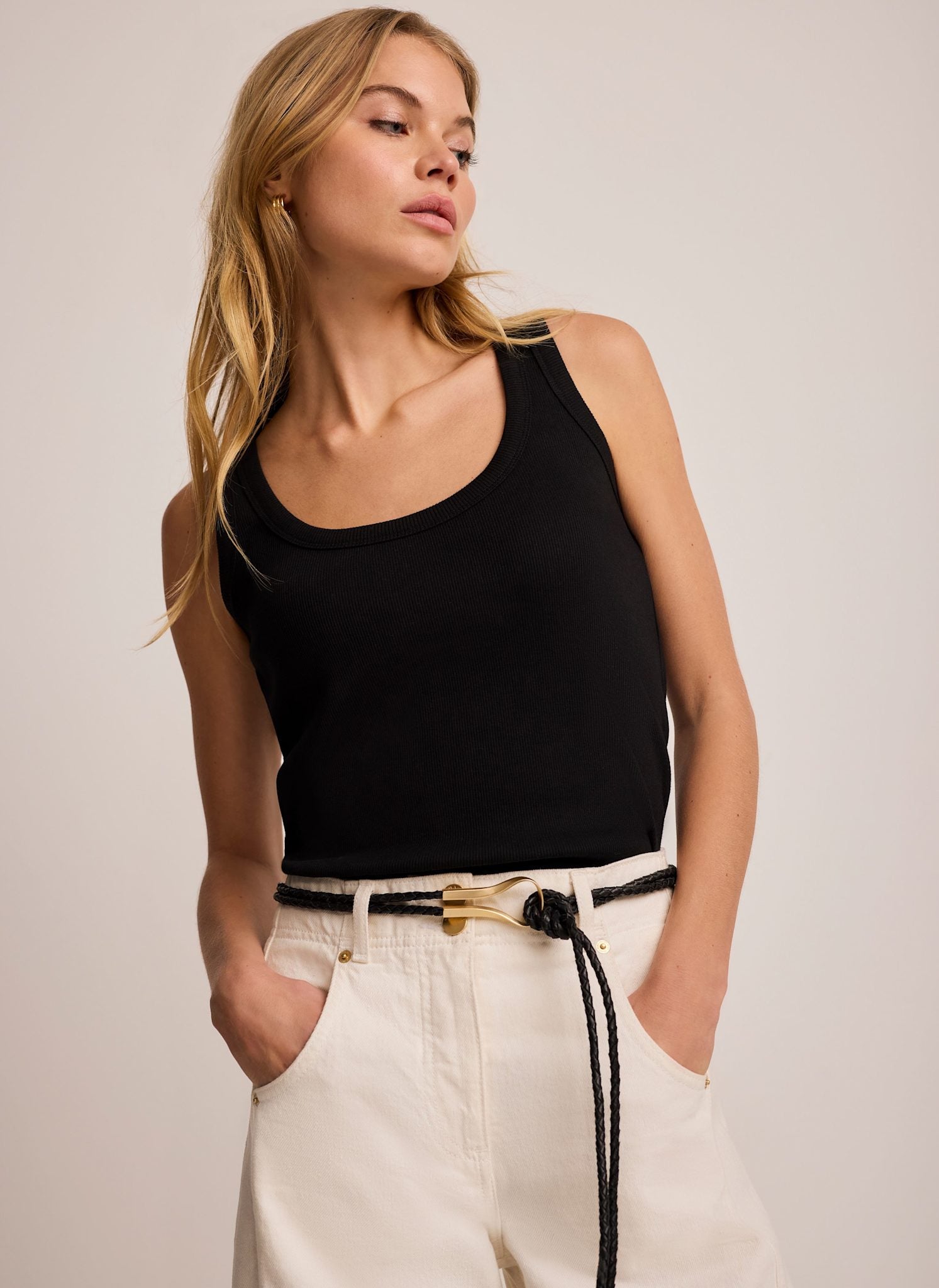 Cotton Blend Scoop Neck Vest