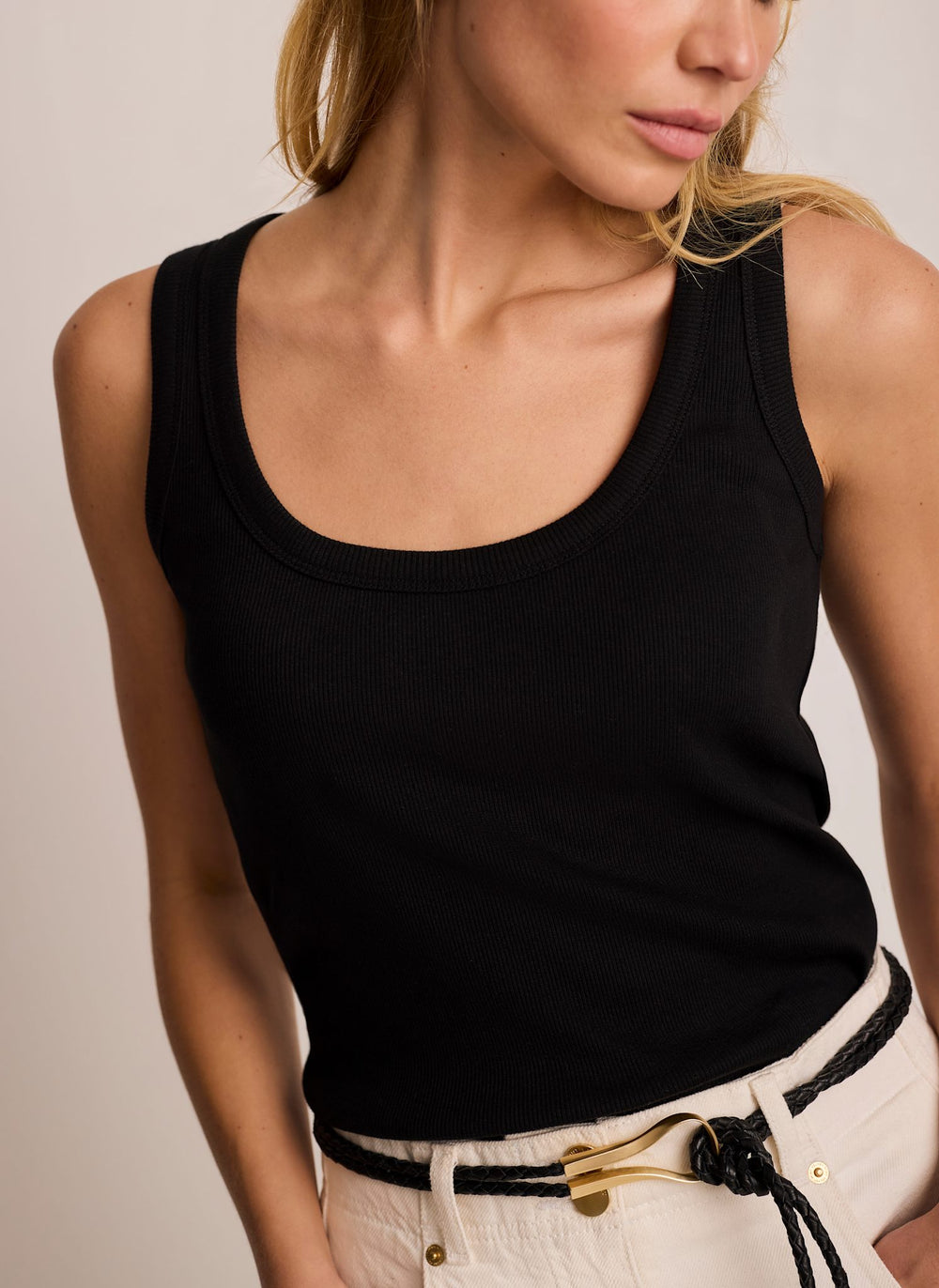 Black Cotton Blend Scoop Neck Vest