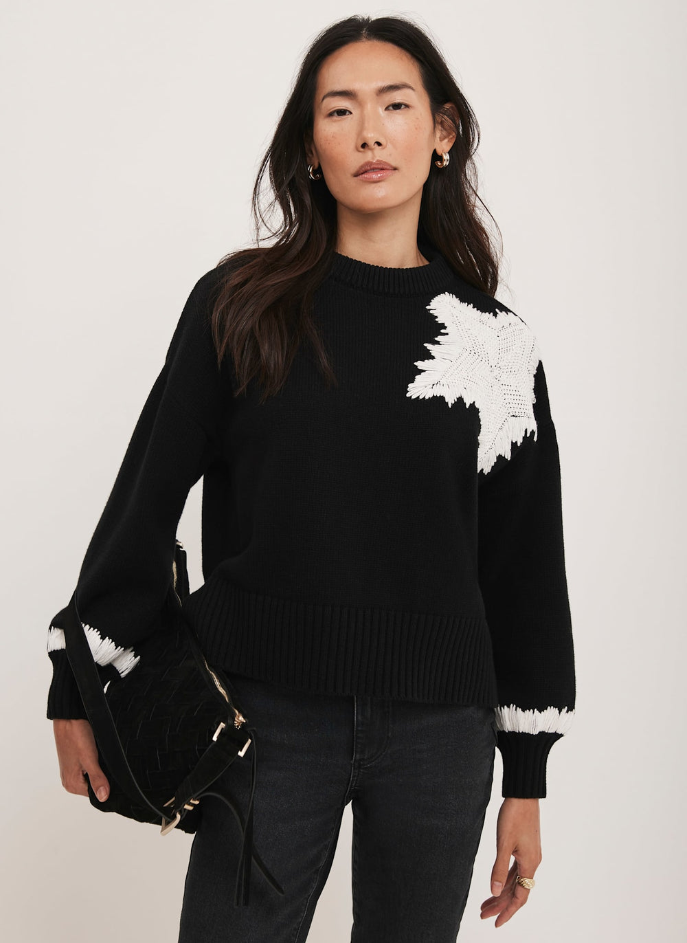 Black Cotton Blend Star Jumper