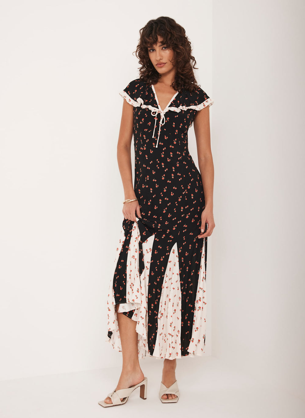 Black Strawberry Print Maxi Dress