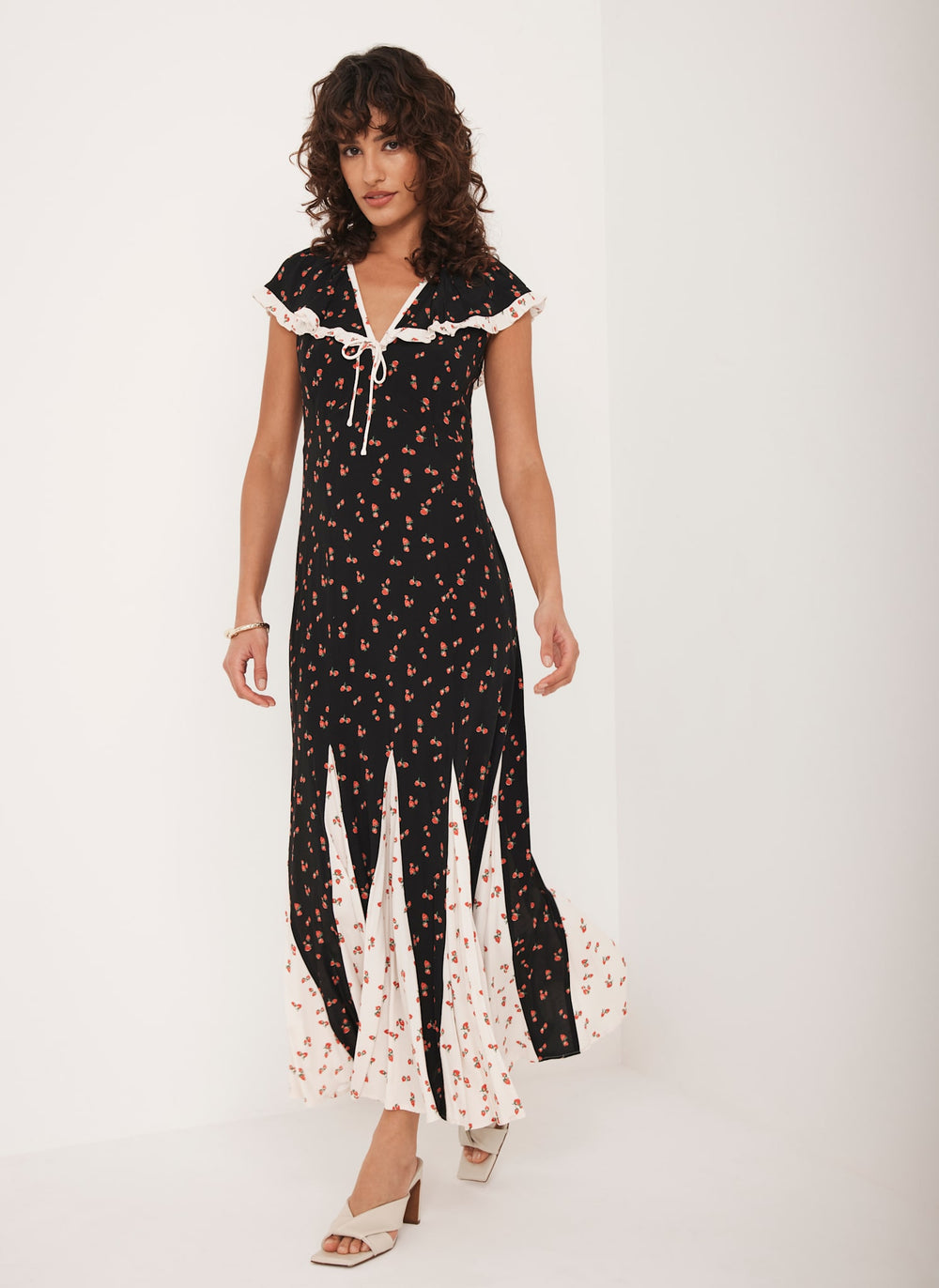 Black Strawberry Print Maxi Dress