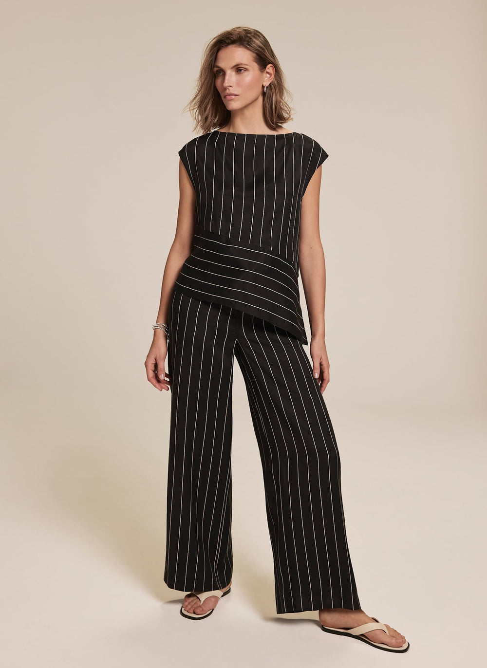 Black Striped Asymmetric Top