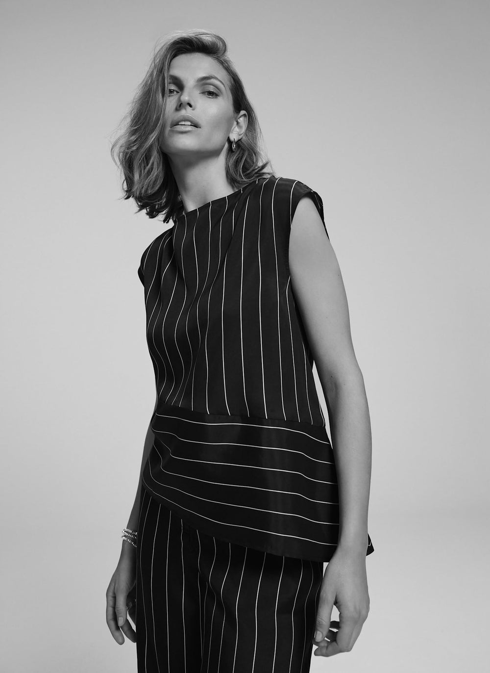 Black Striped Asymmetric Top