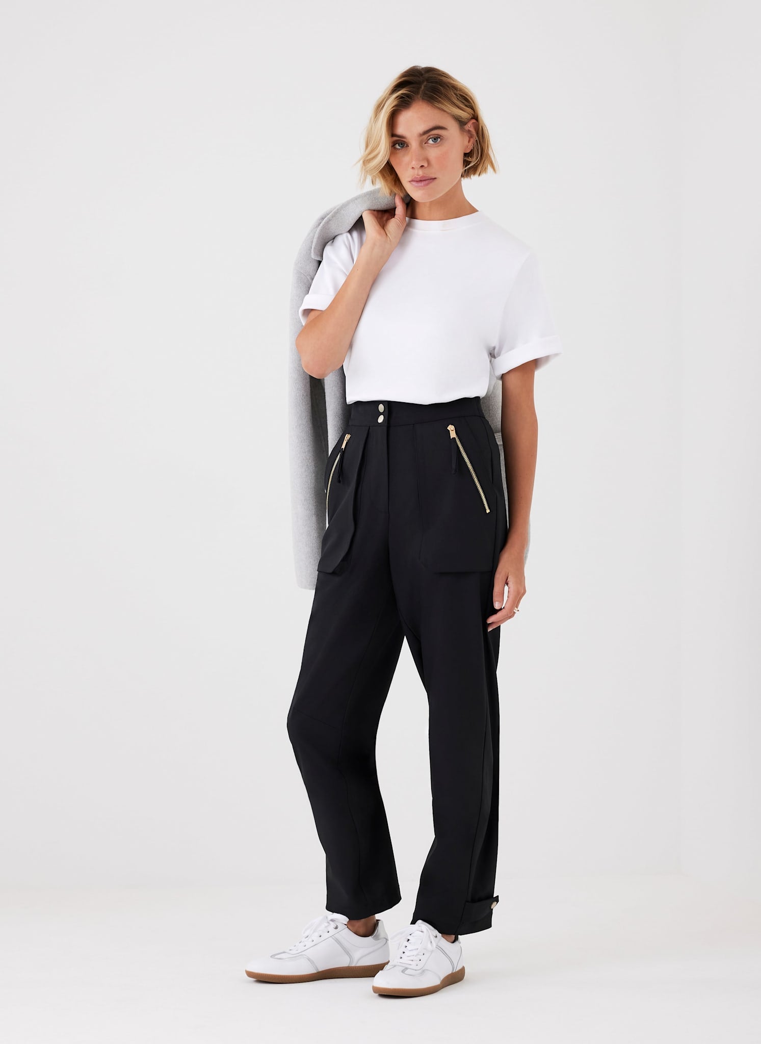 mint velvet black coated tapered trousers