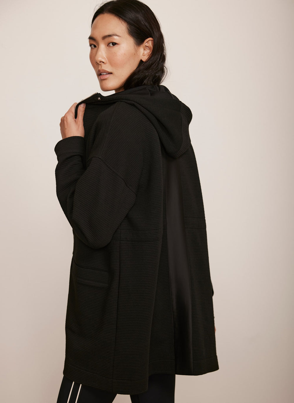 Black Textured Hooded Coat