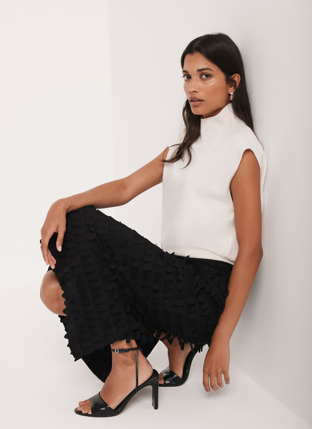 Black Textured Pencil Skirt