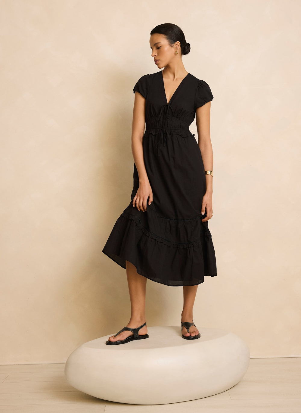 Black Cotton Midi Dress