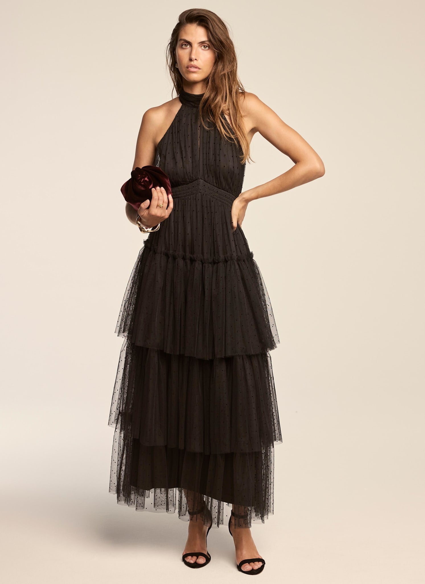 Black Spotted Tulle Halter Maxi Dress – Mint Velvet