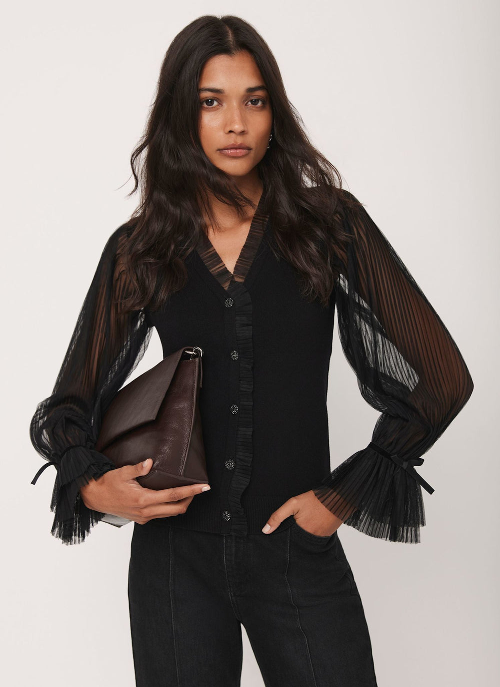 Black Tulle Sleeve Cardigan