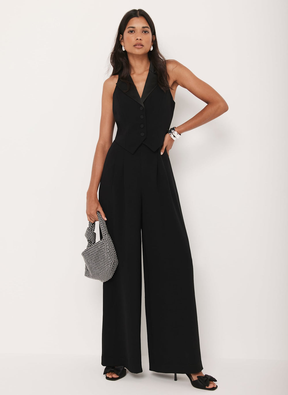 Black Tuxedo Wide Leg Jumpsuit
