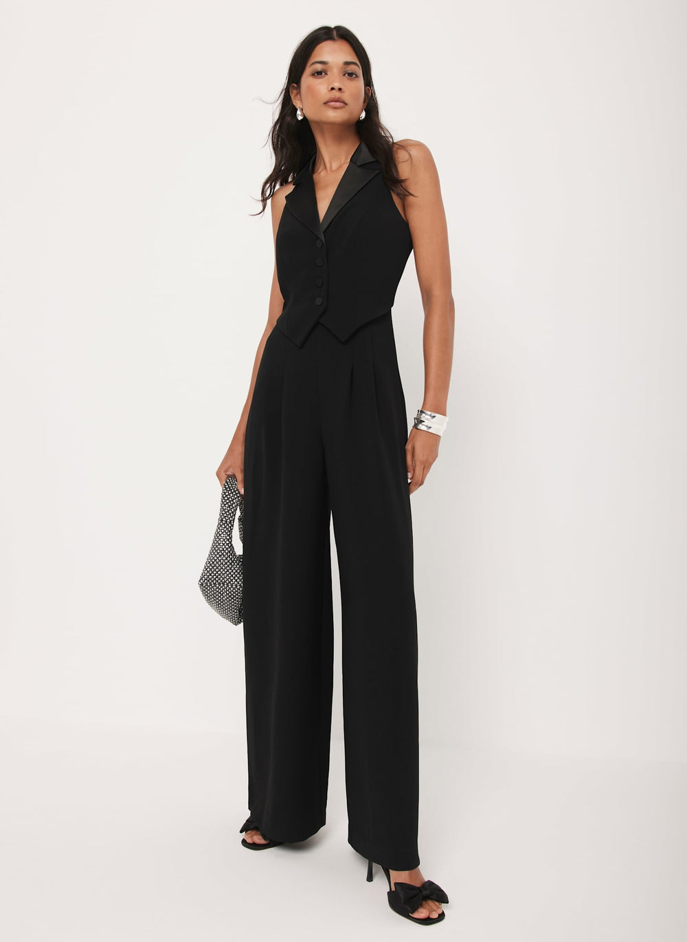 Black Tuxedo Wide Leg Jumpsuit