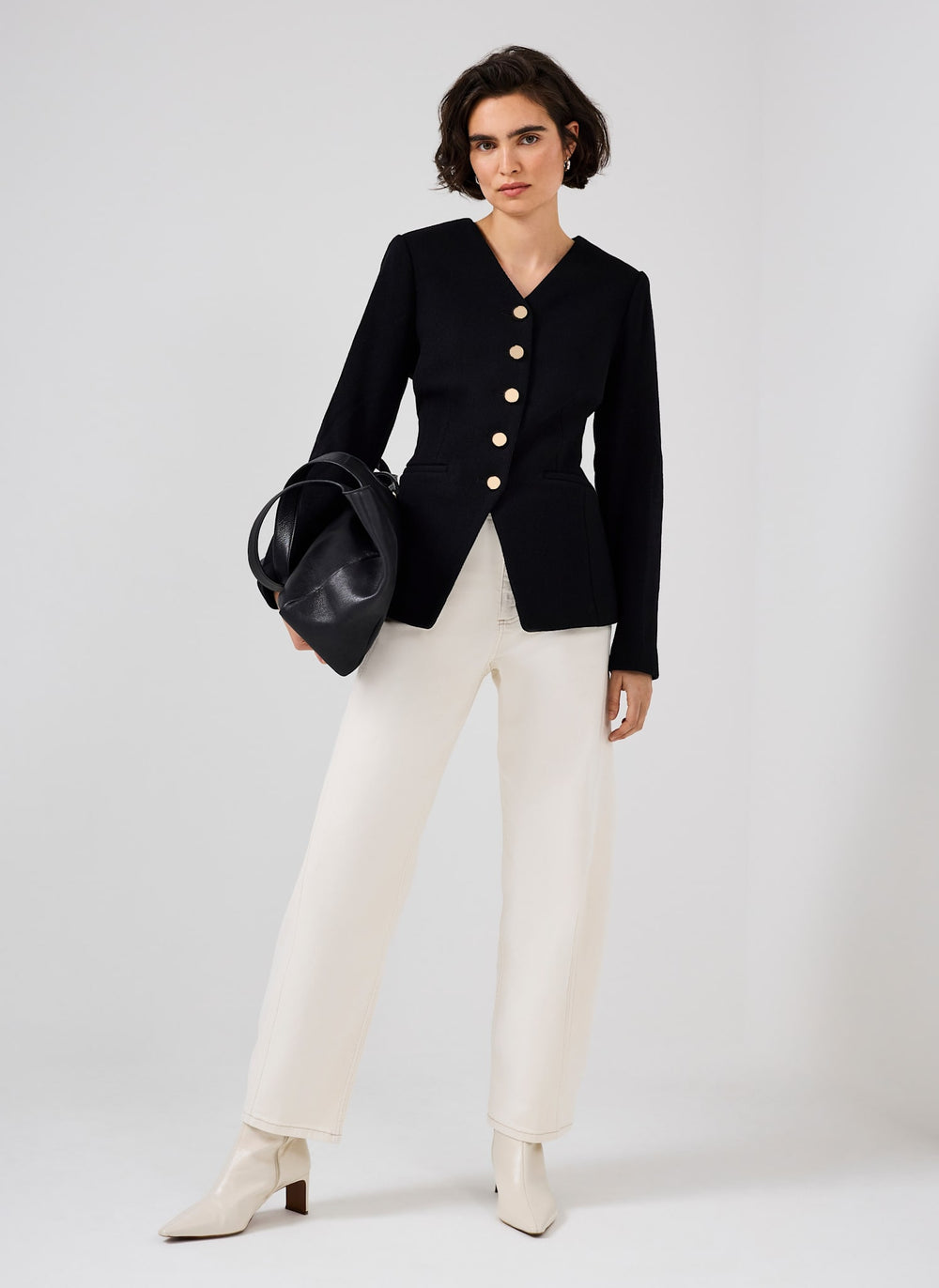 Black Wool Blend Sculpted Jacket