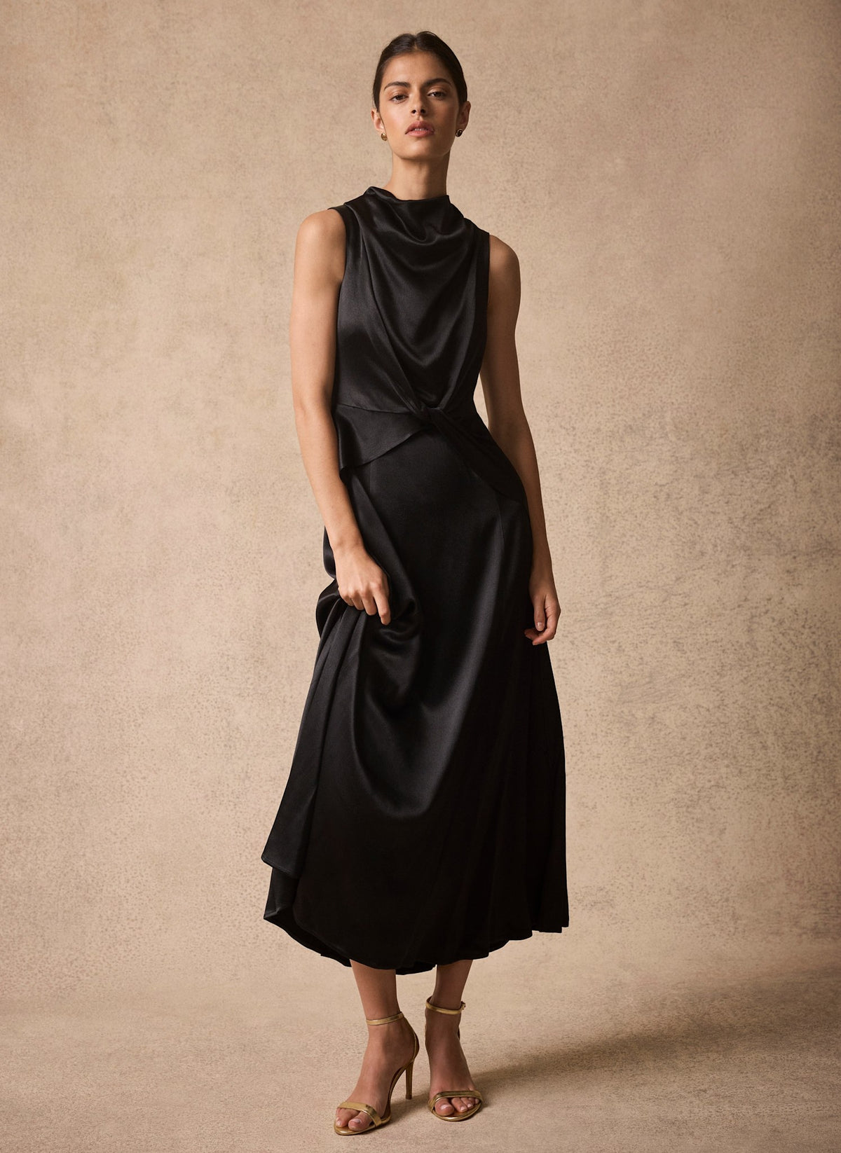Black Satin Cowl Neck Midi Dress – Mint Velvet