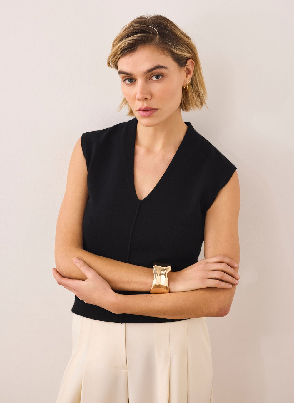 Black Wool Blend Sleeveless Knit Top