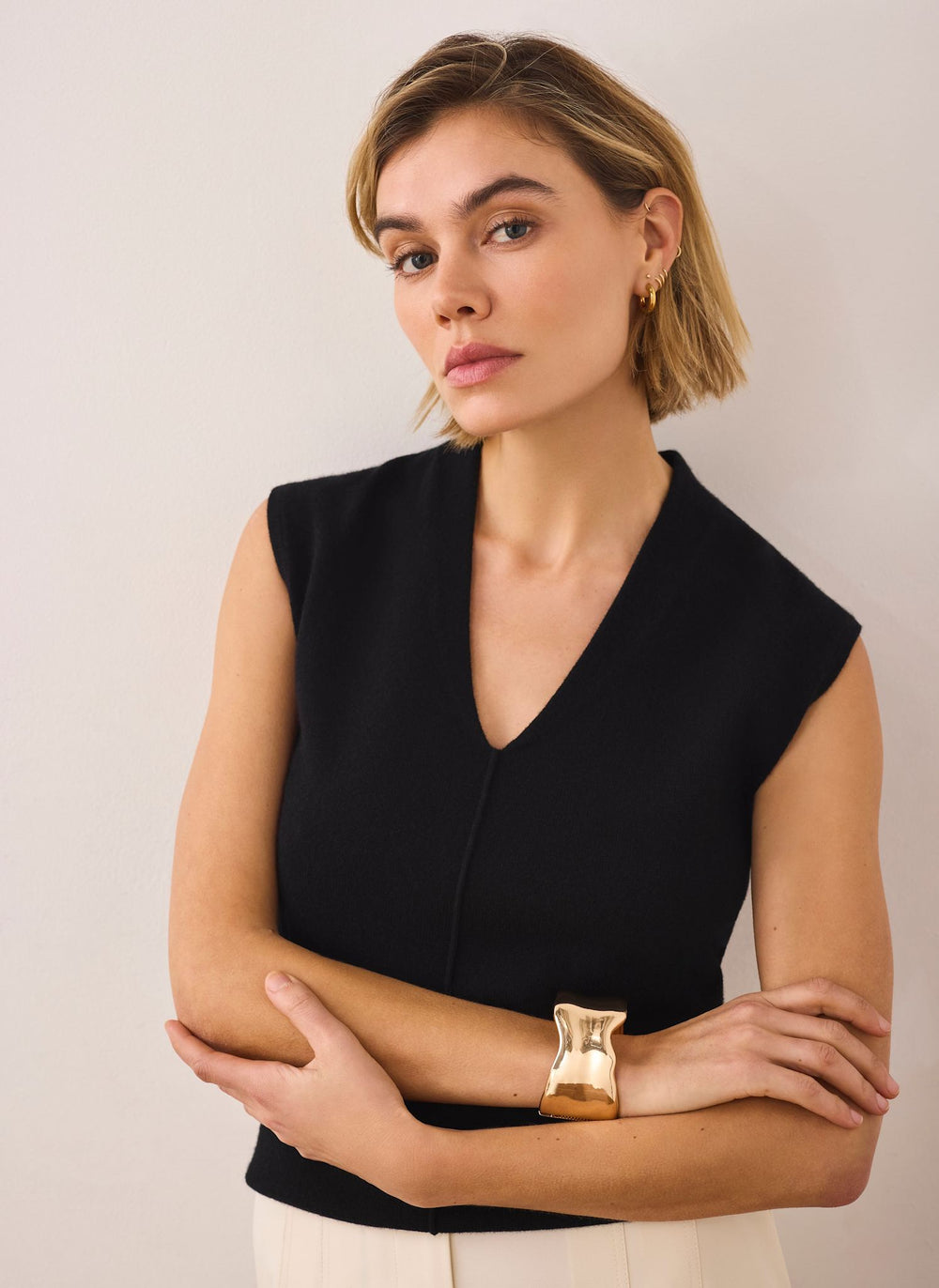 Black Wool Blend Sleeveless Knit Top