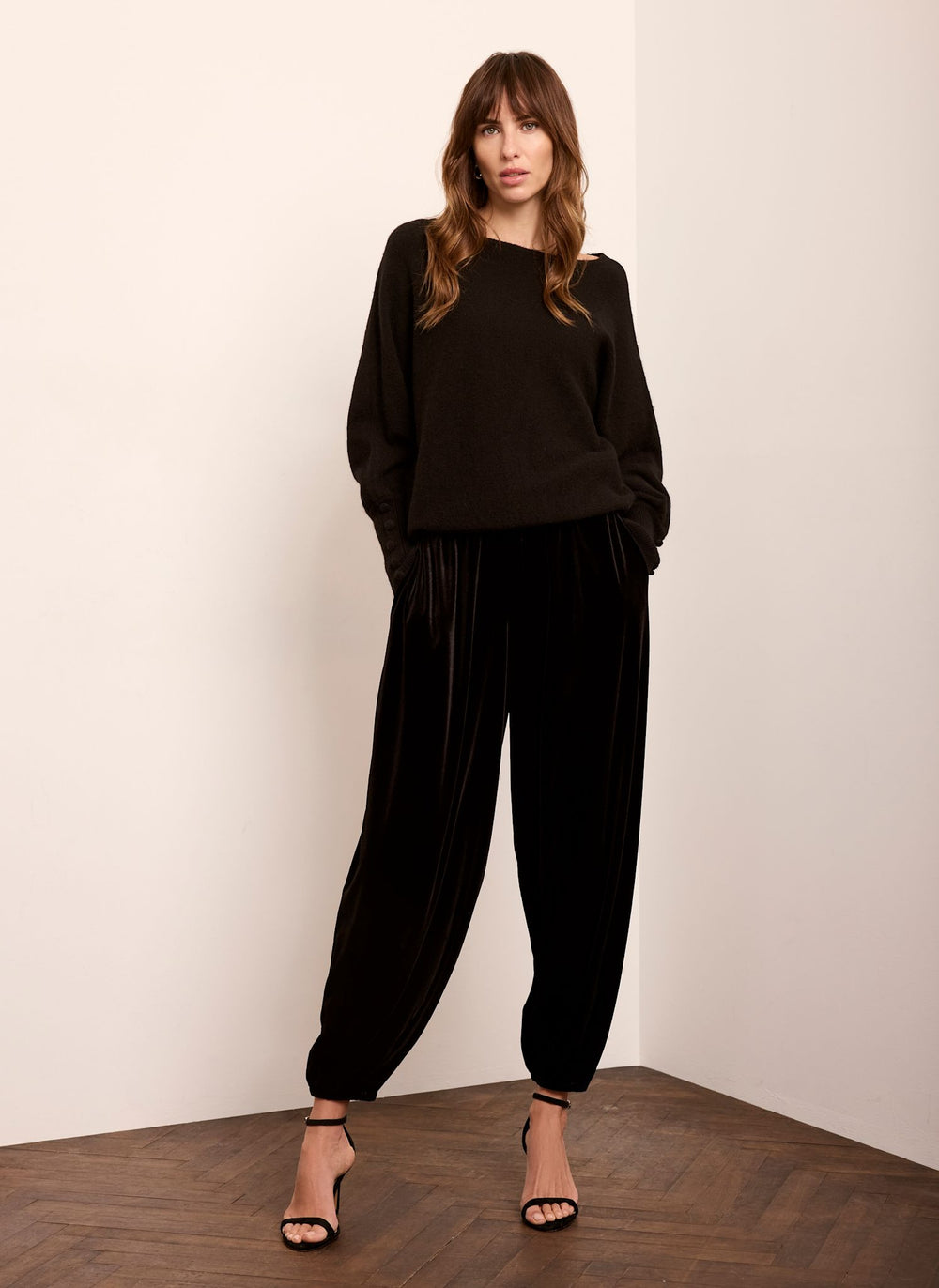 Black Velvet Balloon Leg Trousers