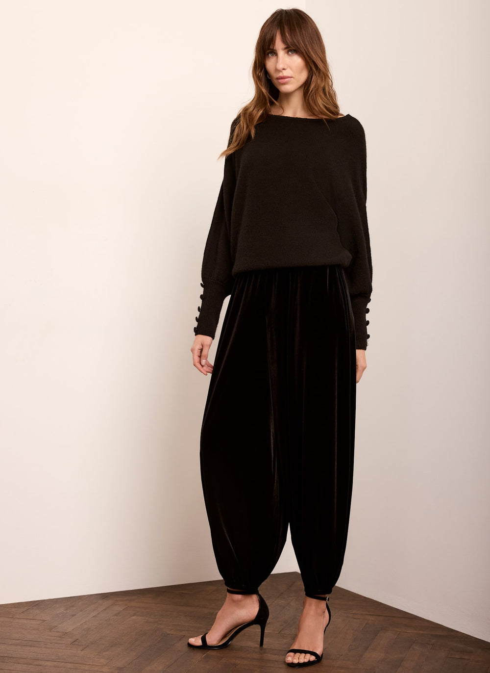 Black Velvet Balloon Leg Trousers
