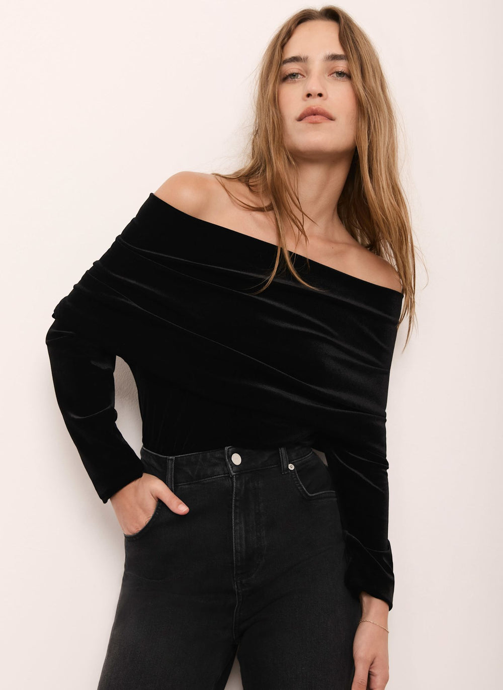 Black Velvet Bardot Top
