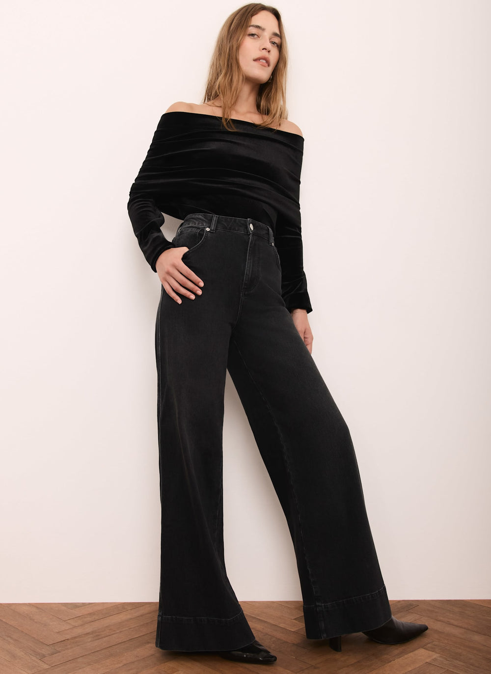 Black Velvet Bardot Top