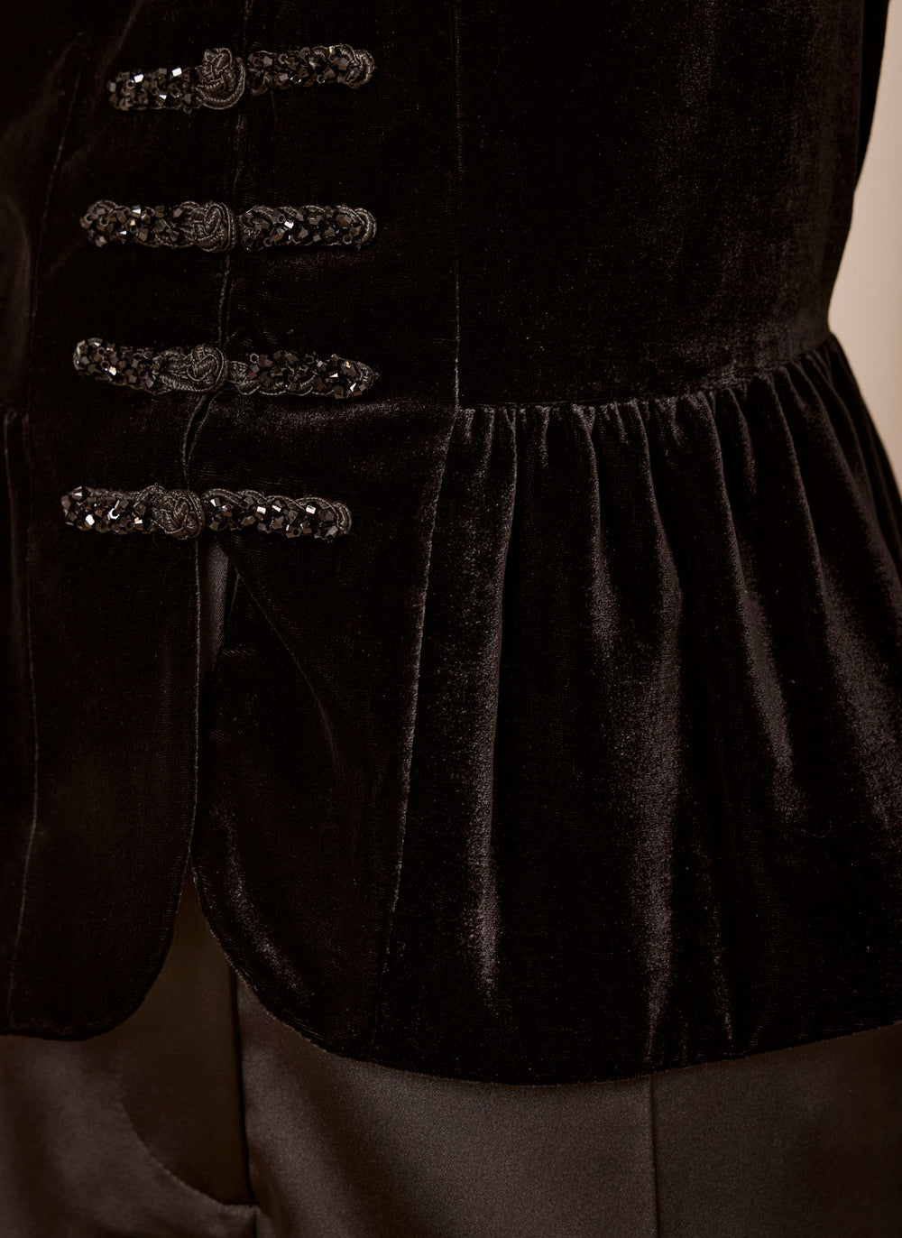 Black Velvet Mandarin Collar Peplum Top