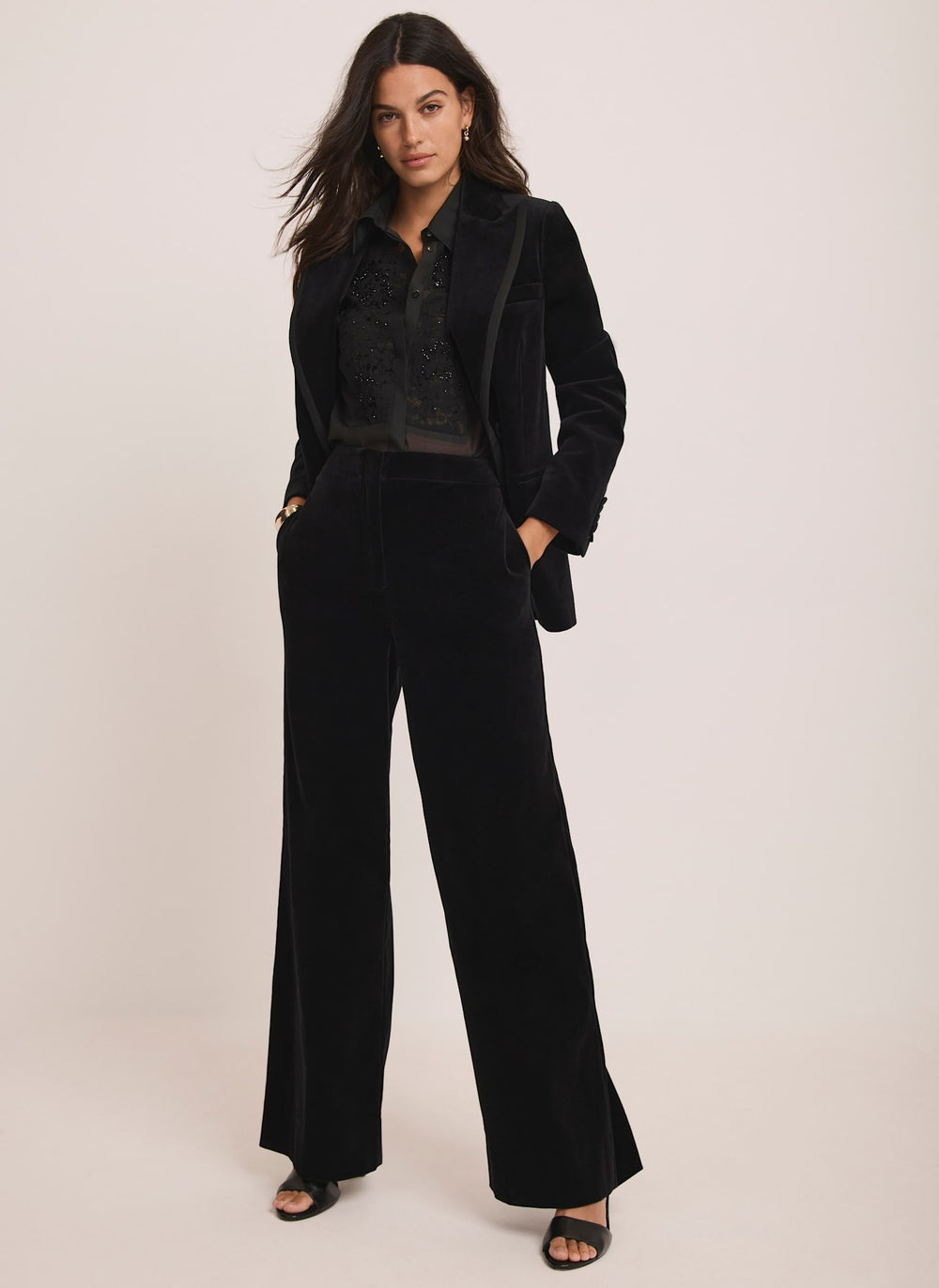 Black Velvet Wide Tailored Trousers