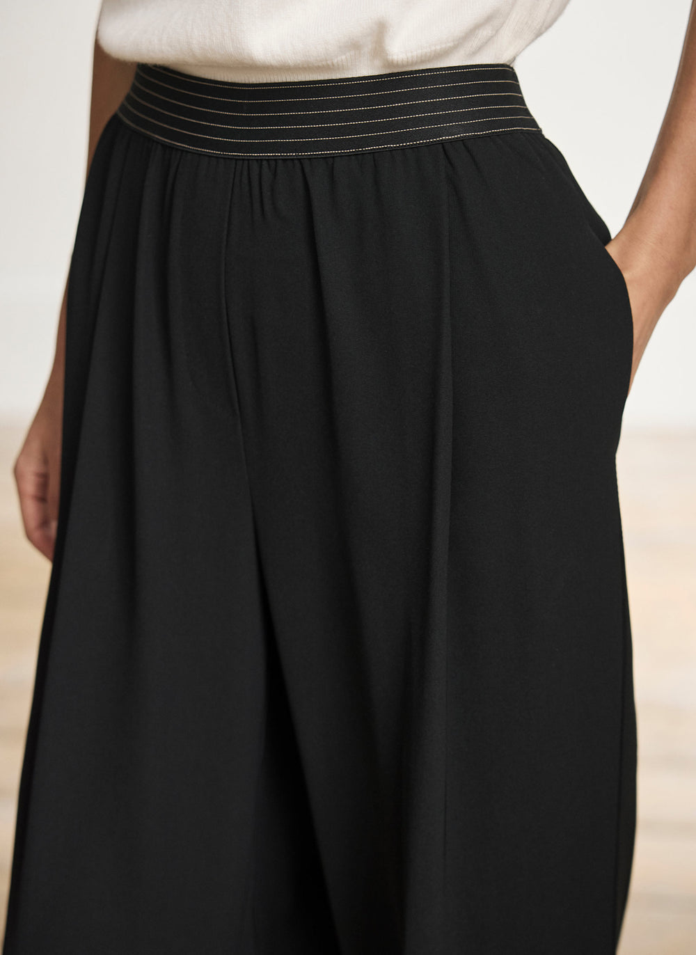 Black Wide Leg Elasticated Waistband Trousers