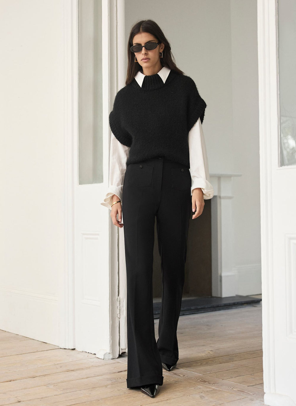 Black Wool Blend High Neck Knit Top