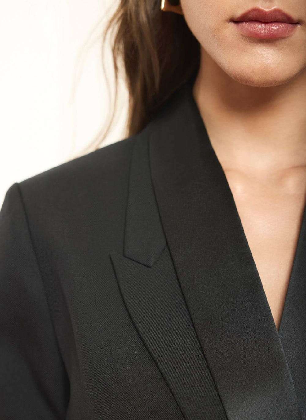 Black Wool Blend Tux Detail Blazer
