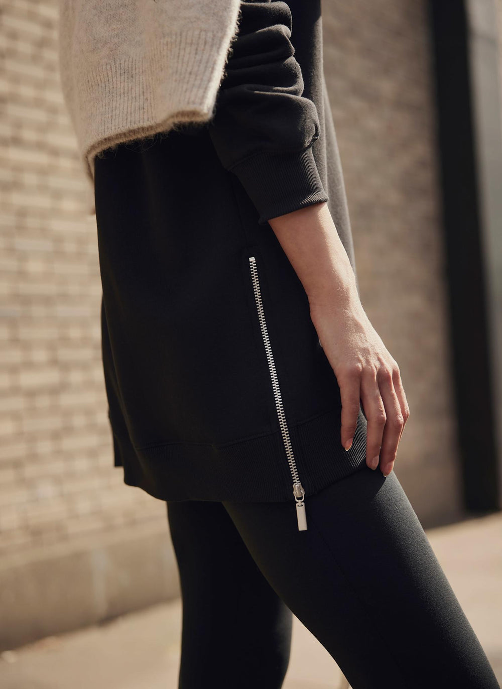 Black Zip Longline Sweatshirt