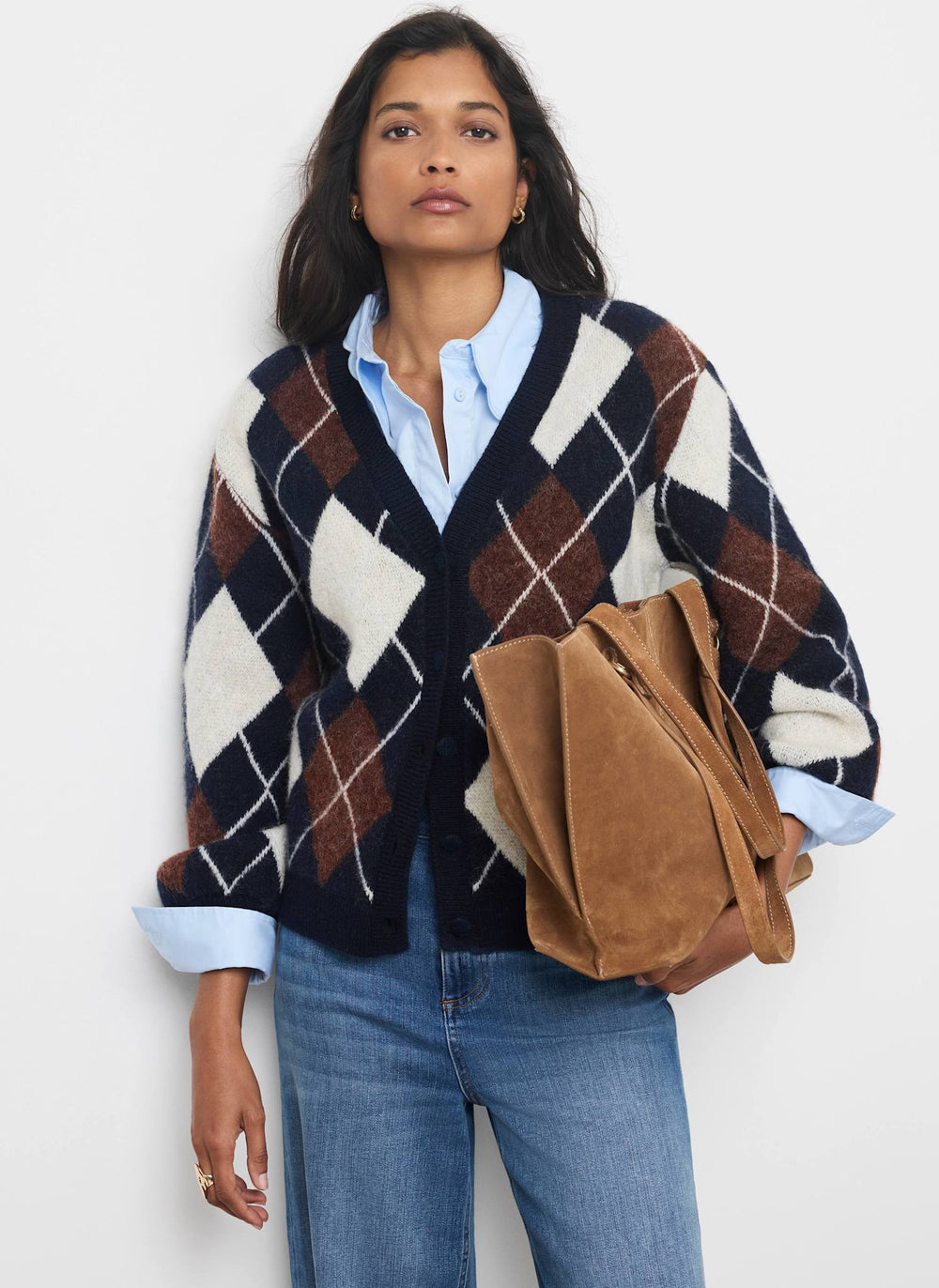 Navy Argyle Knit Cardigan
