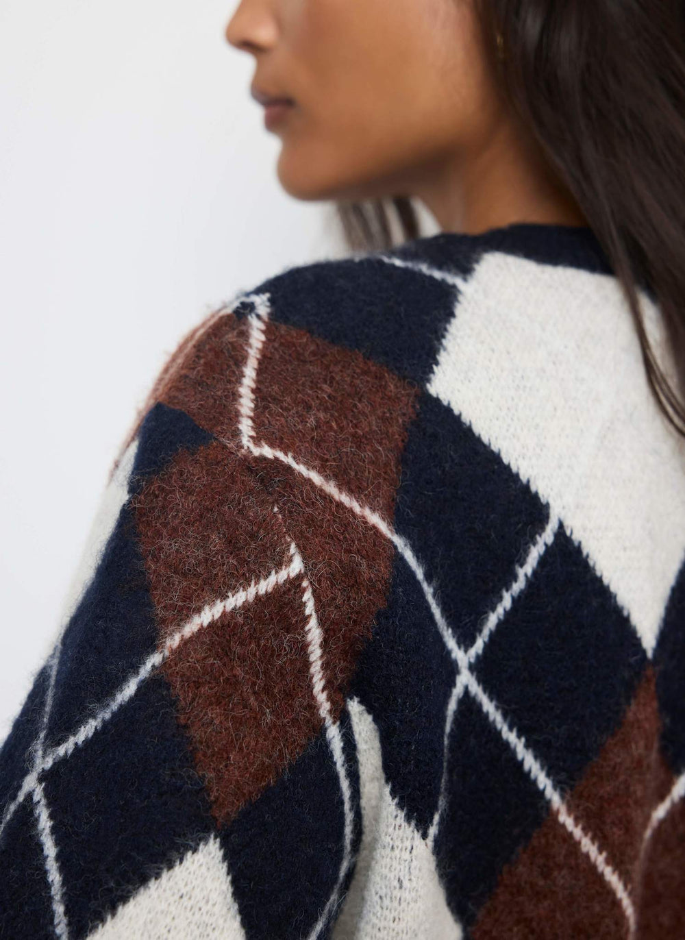 Navy Argyle Knit Cardigan