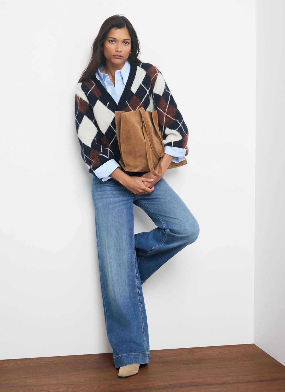 Navy Argyle Knit Cardigan
