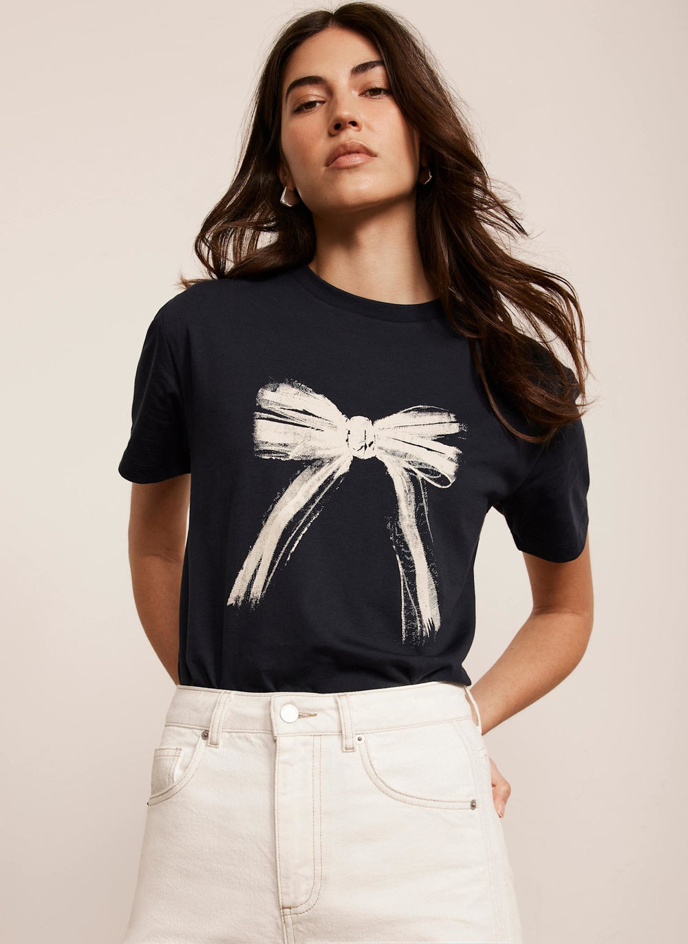 Navy Graphic Bow Cotton T-Shirt