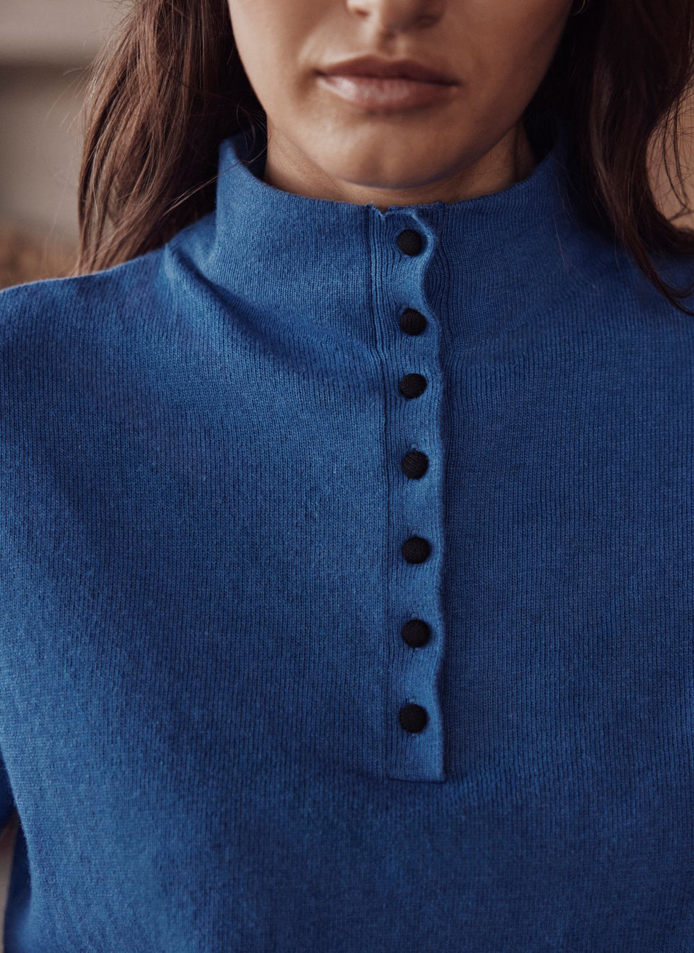 Blue Funnel Neck Knit Top
