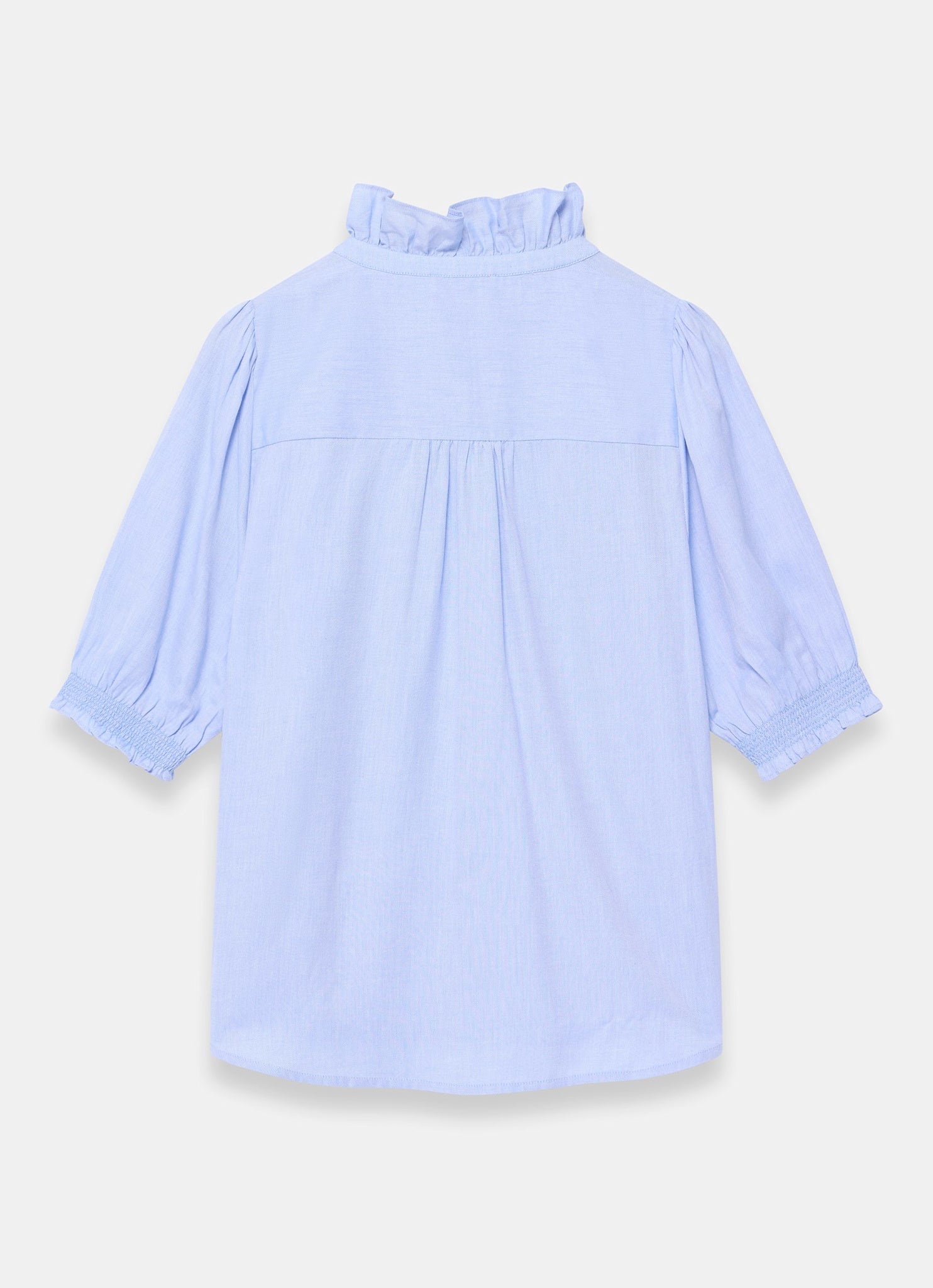 Blue Cotton Chambray Ruffle Blouse – Mint Velvet