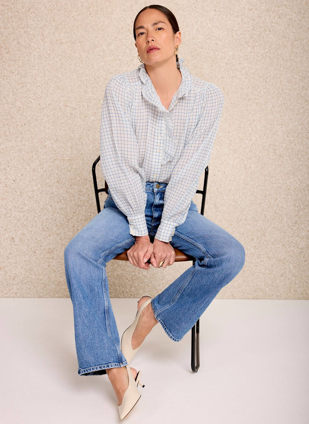 Blue Cotton Checked Blouse