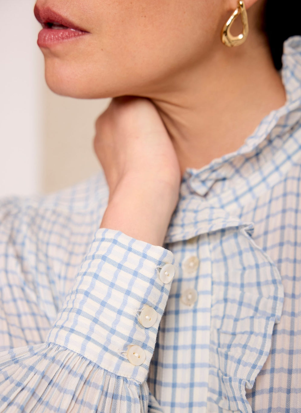 Blue Cotton Checked Blouse