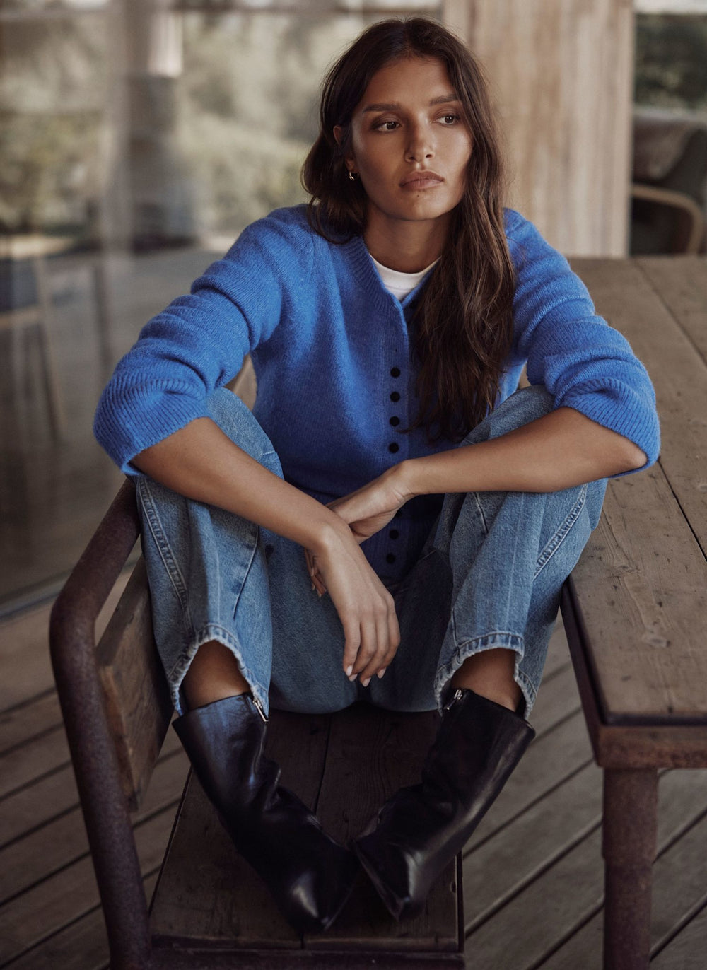 Blue Button Detail Cardigan