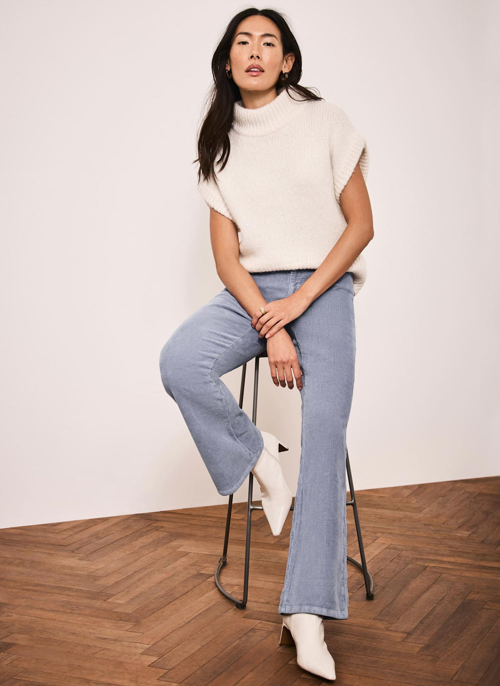 Blue Corduroy Flared Trousers