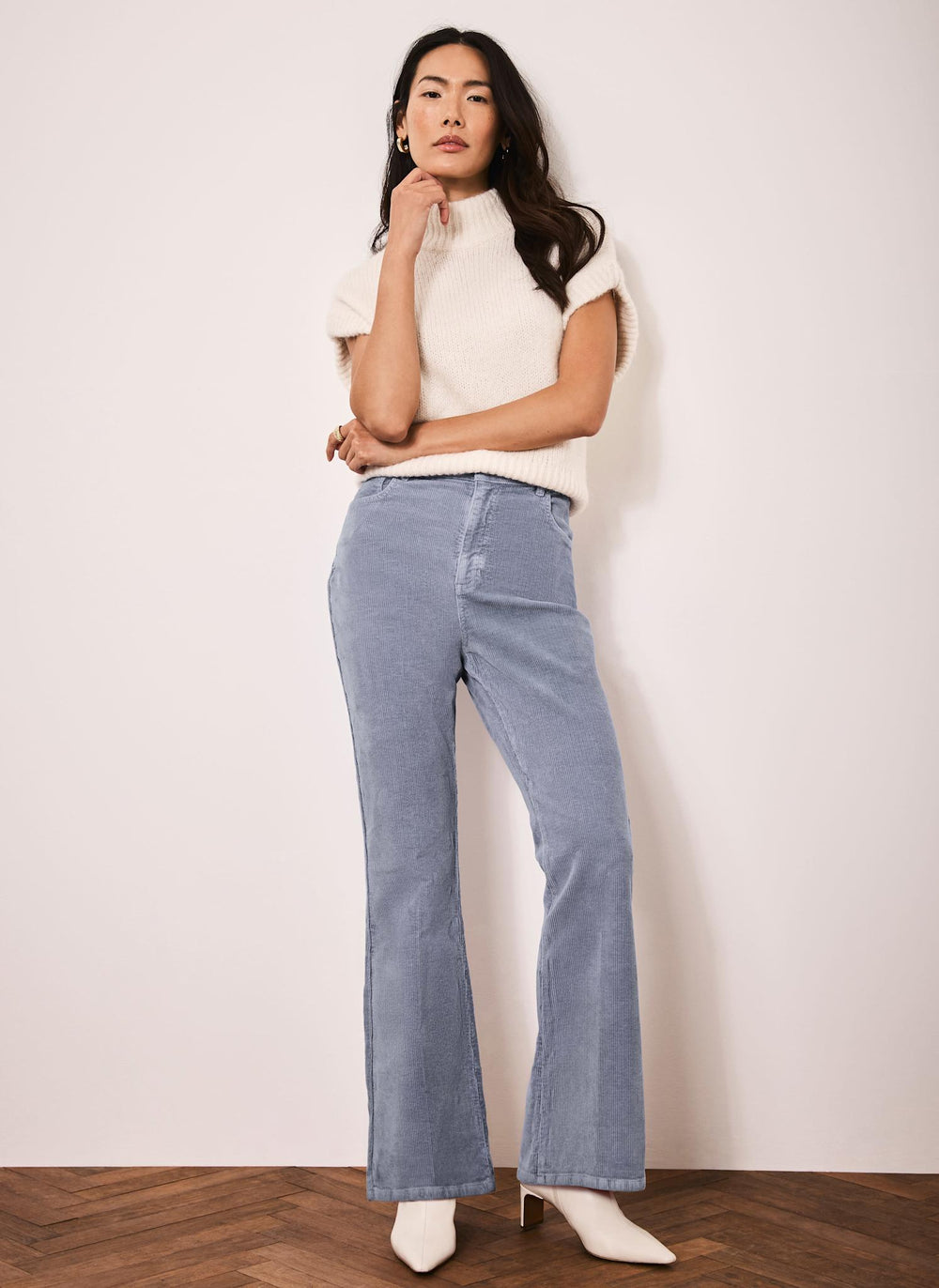 Blue Corduroy Flared Trousers