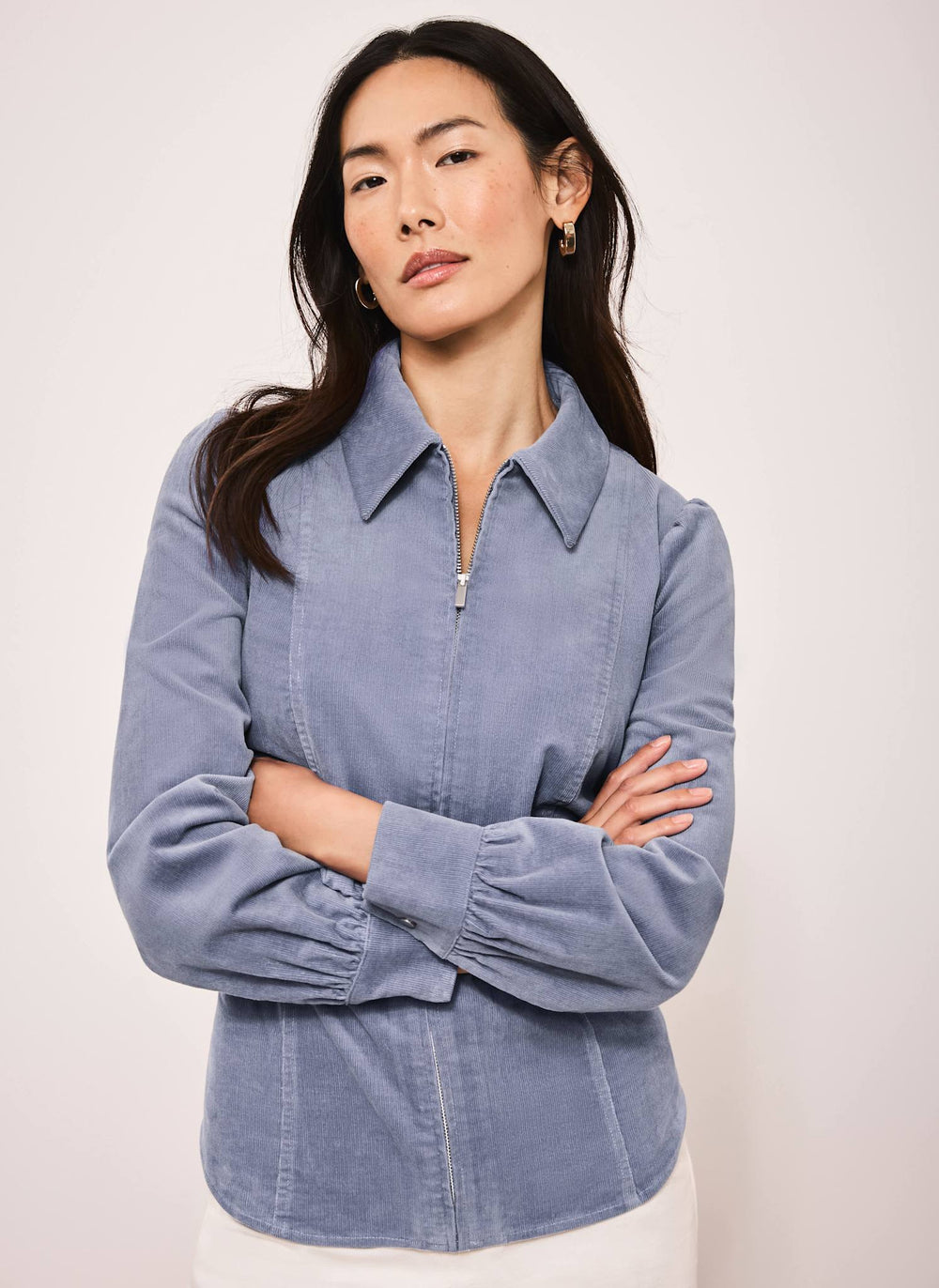 Blue Corduroy Zip Front Shirt