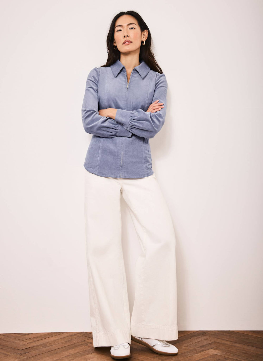 Blue Corduroy Zip Front Shirt