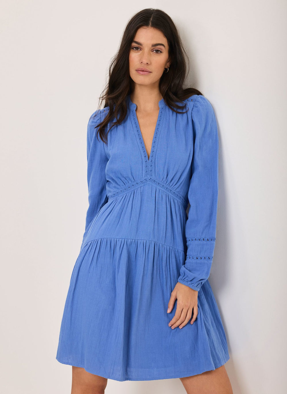 Blue Cotton Cheesecloth Mini Dress