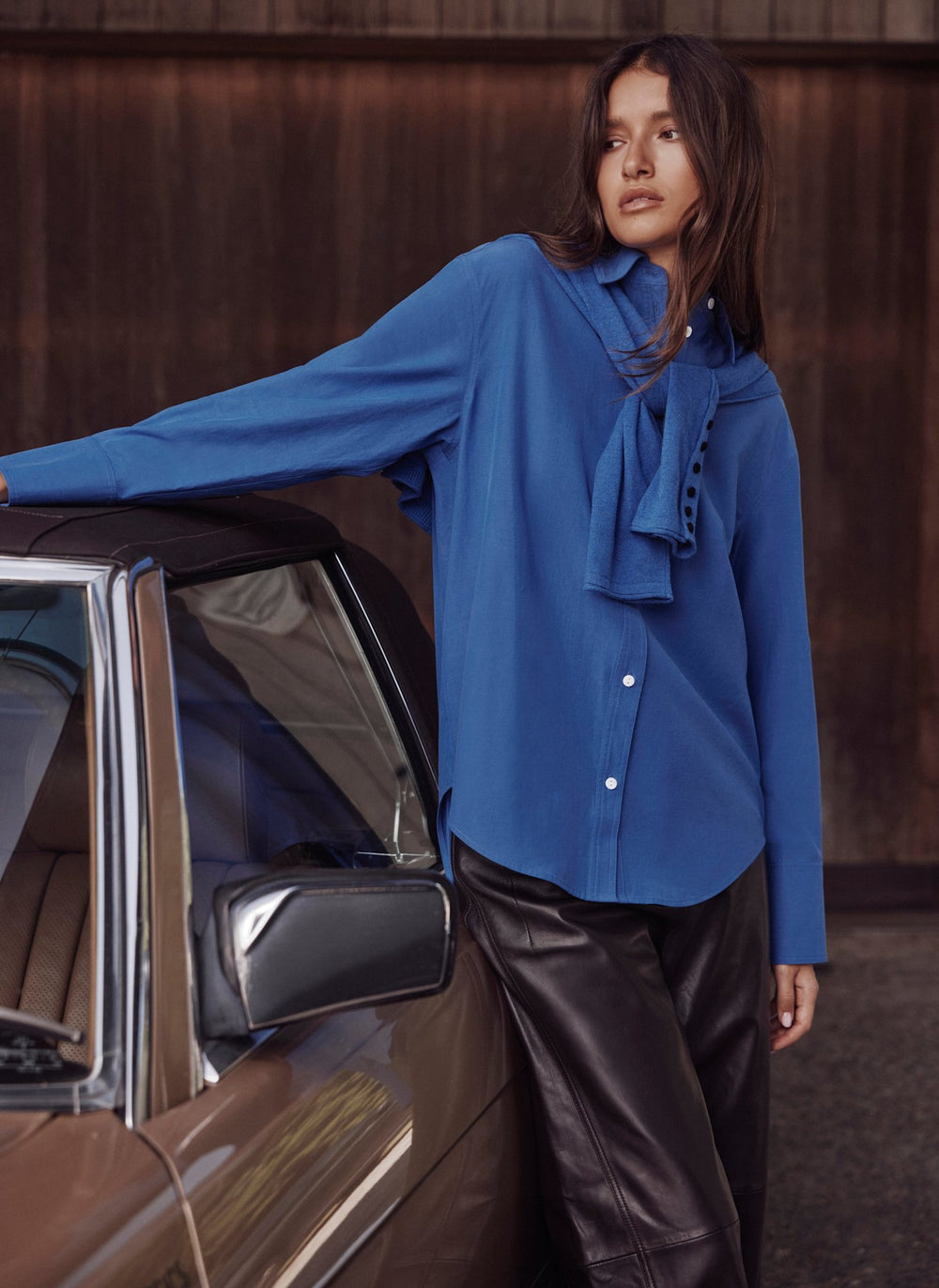 Blue Cotton Blend Tailored Shirt
