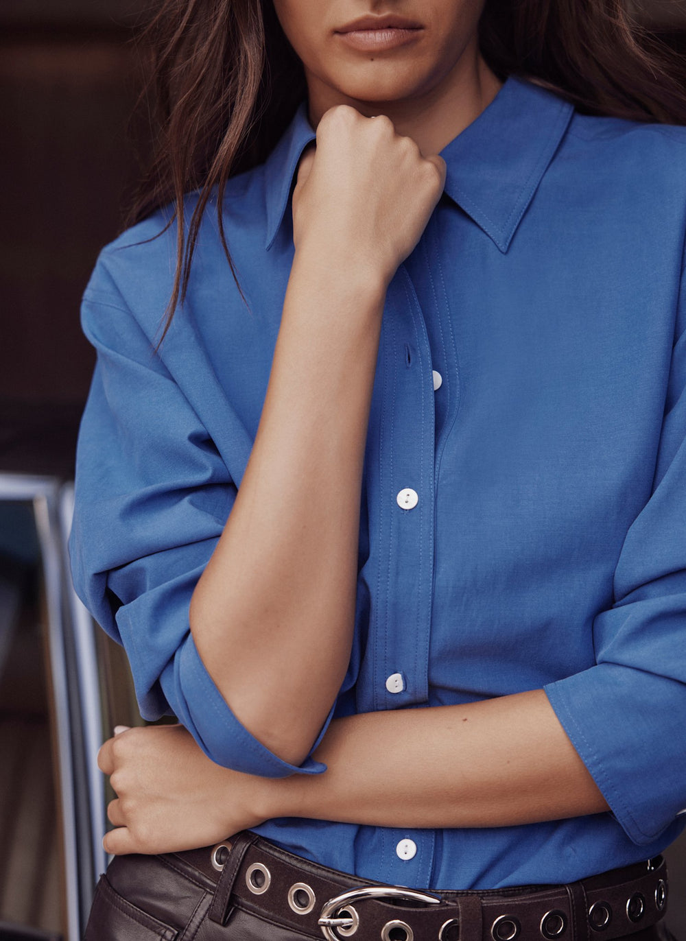 Blue Cotton Blend Tailored Shirt