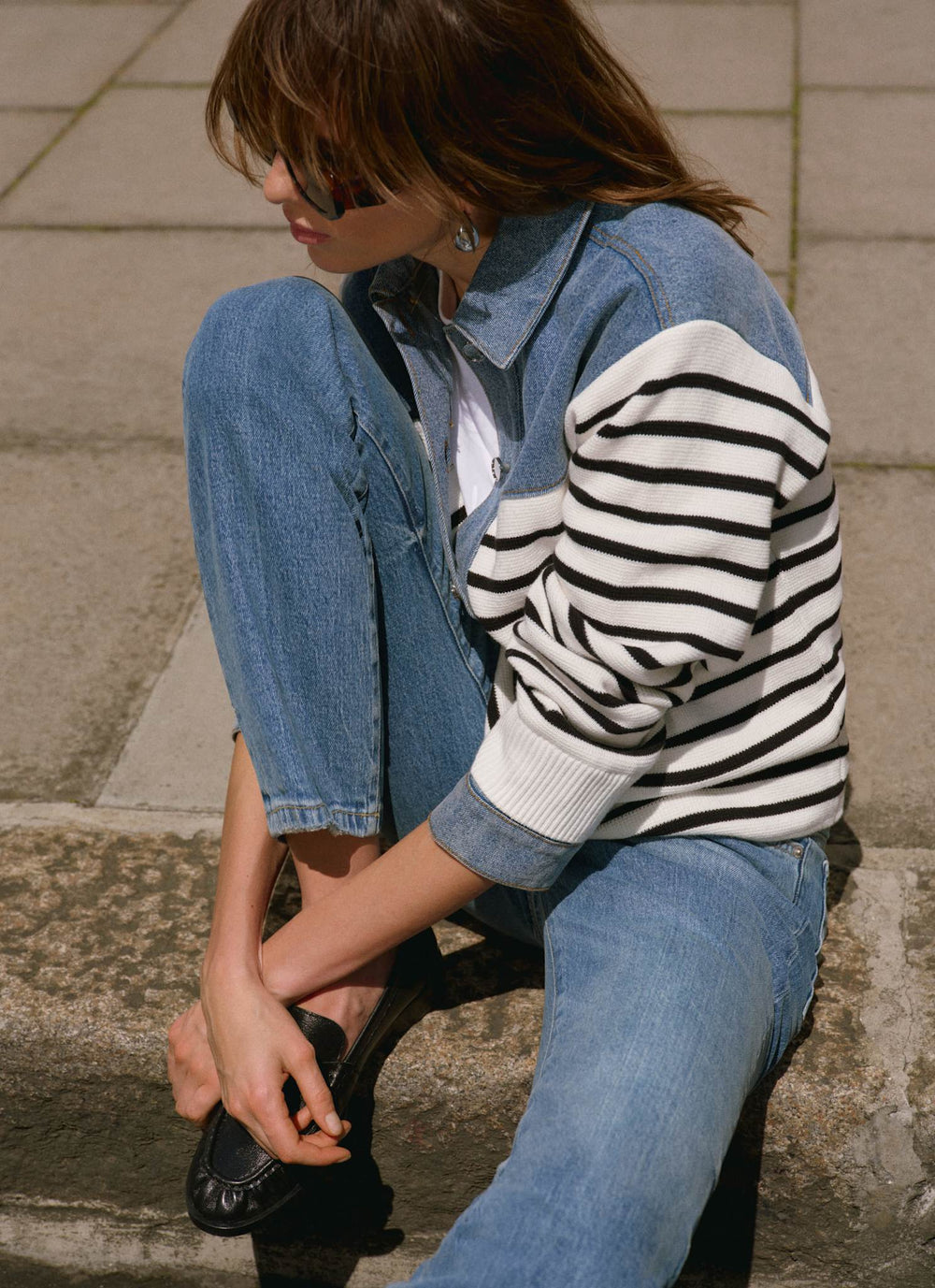 Blue Denim Striped Knit Jacket