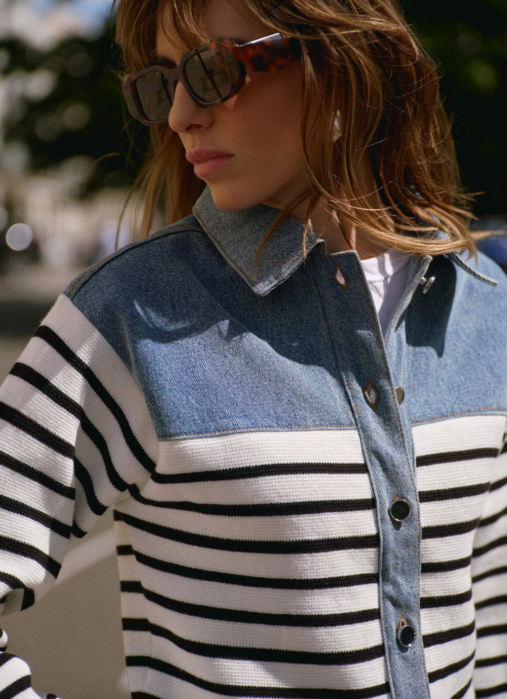 Blue Denim Striped Knit Jacket