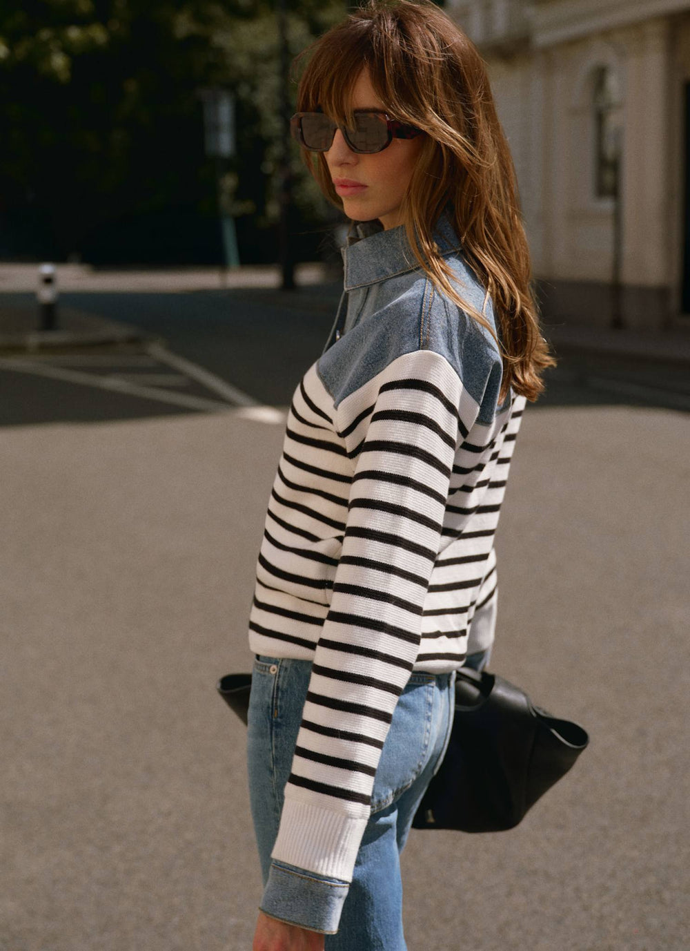 Blue Denim Striped Knit Jacket