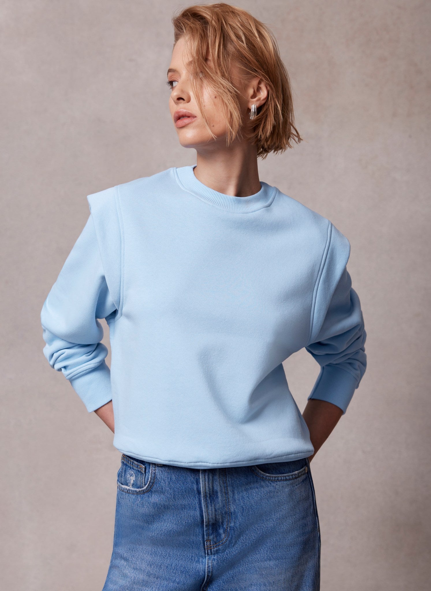 Blue Cotton Extended Shoulder Sweatshirt – Mint Velvet